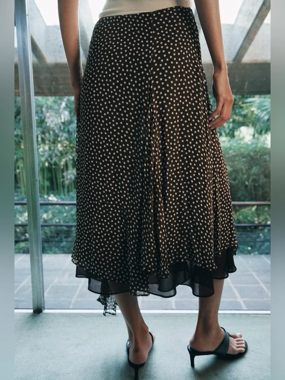 NWT ZARA ZW COLLECTION ASYMMETRIC POLKA DOT SKIRT SIZE XS